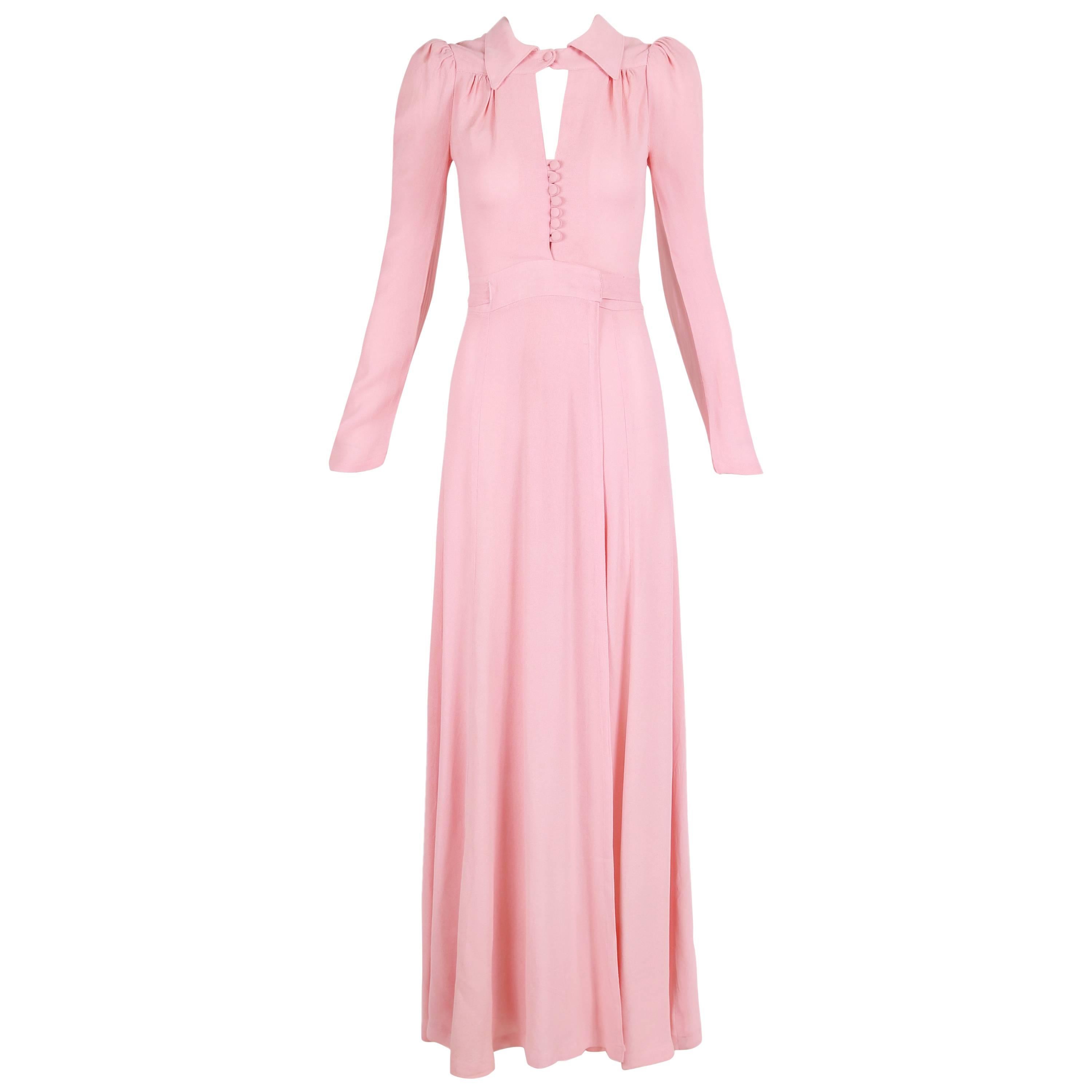 Ossie Clark For Radley Pink Crepe Maxi Dress With Keyhole Neckline For Sale