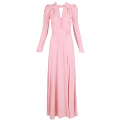 Vintage Ossie Clark For Radley Pink Crepe Maxi Dress With Keyhole Neckline