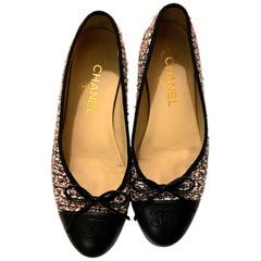 Chanel Pink and White Boucle Ballerina Flats