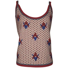 Chanel Red and Blue Beaded Cashmere Tank Top Sweater