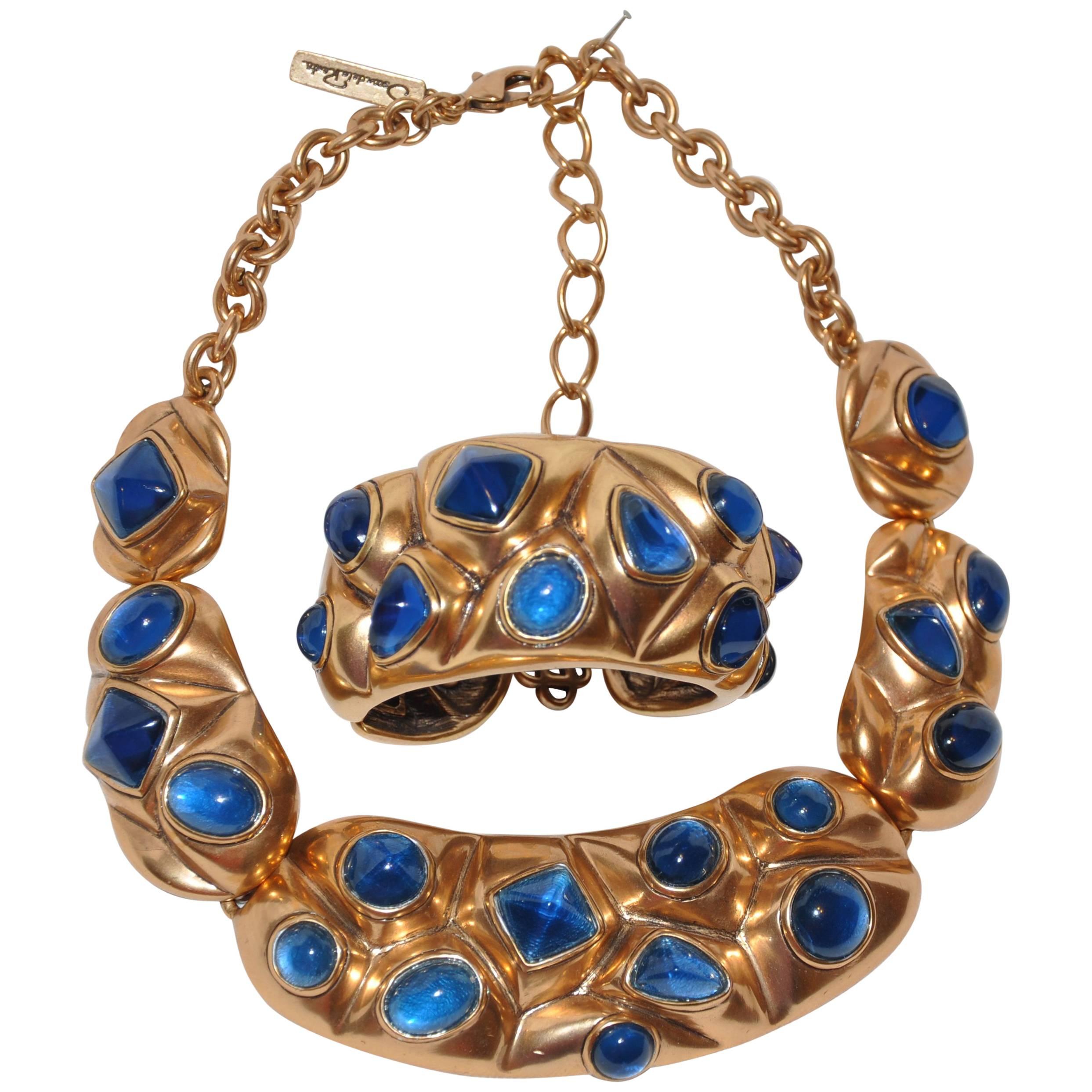 Oscar de la Renta Gilded Gold Hardware with Pour Glass Necklace & Bracelet For Sale