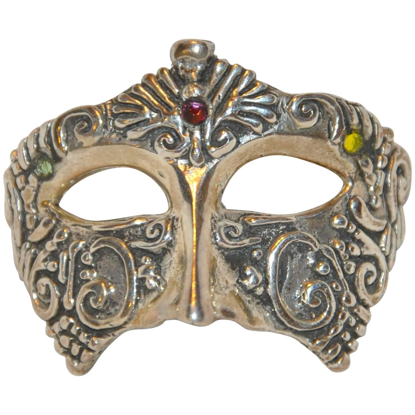 Vintage 925 Sterling "Masquerade Mask" Pendant For Sale
