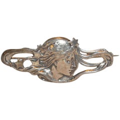 Art Nouveau 925 Sterling "Lady and Stars" Brooch