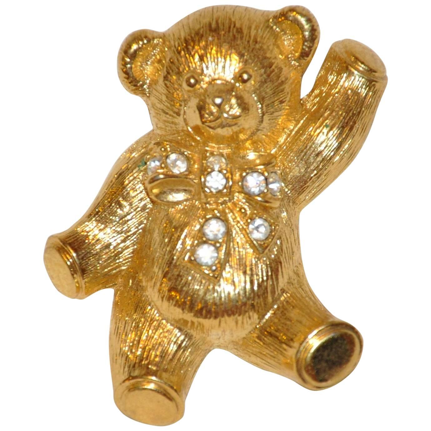 Skurrile Brosche und Anhänger "Teddy" aus poliertem, vergoldetem Gold Vermeil