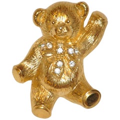 Retro Large Whimsical Polished Gilded Gold Vermeil "Teddy" Brooch & Pendant