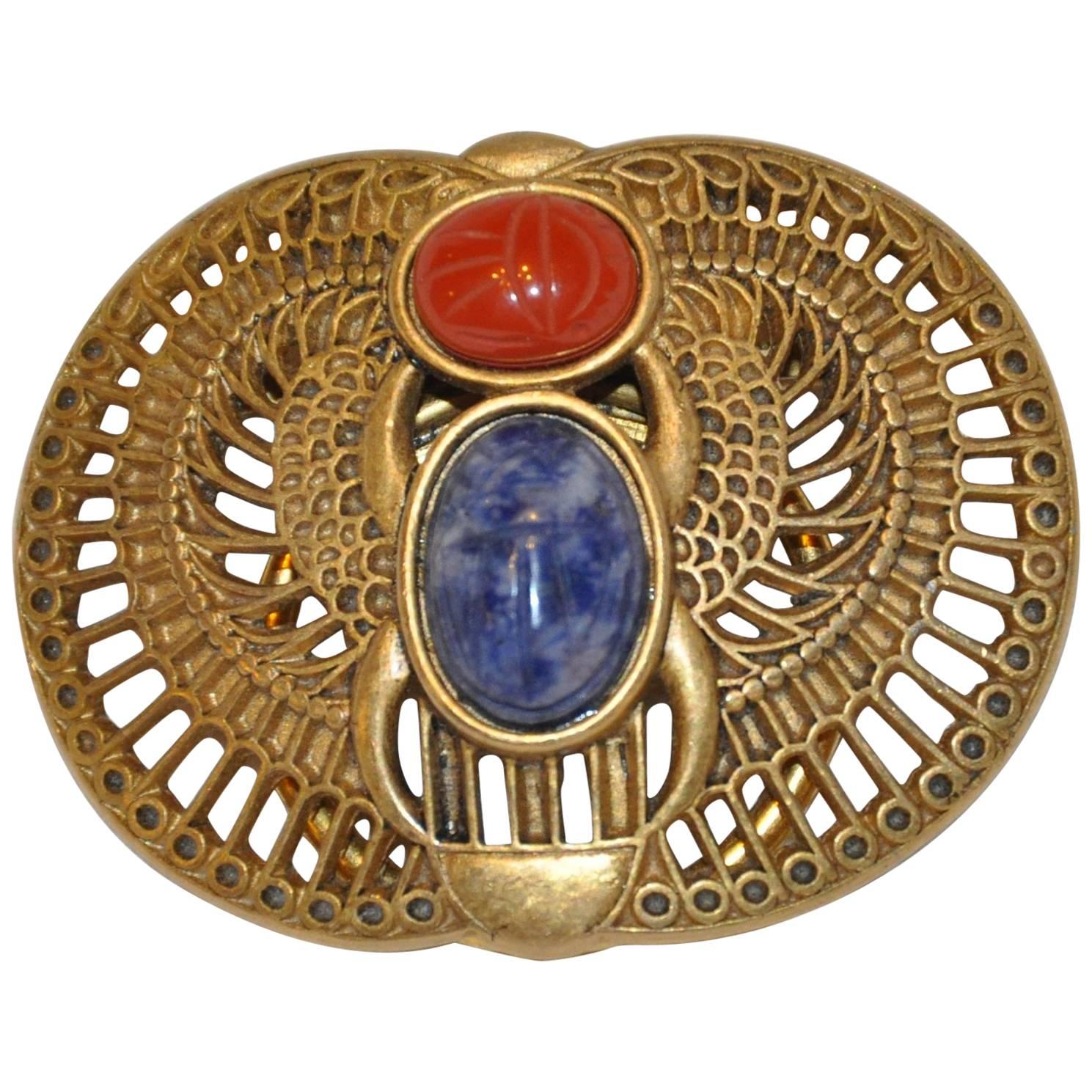 Mary McFadden Gilded Gold Hardware Detailed "Scarab" Clip On Brooch For Sale