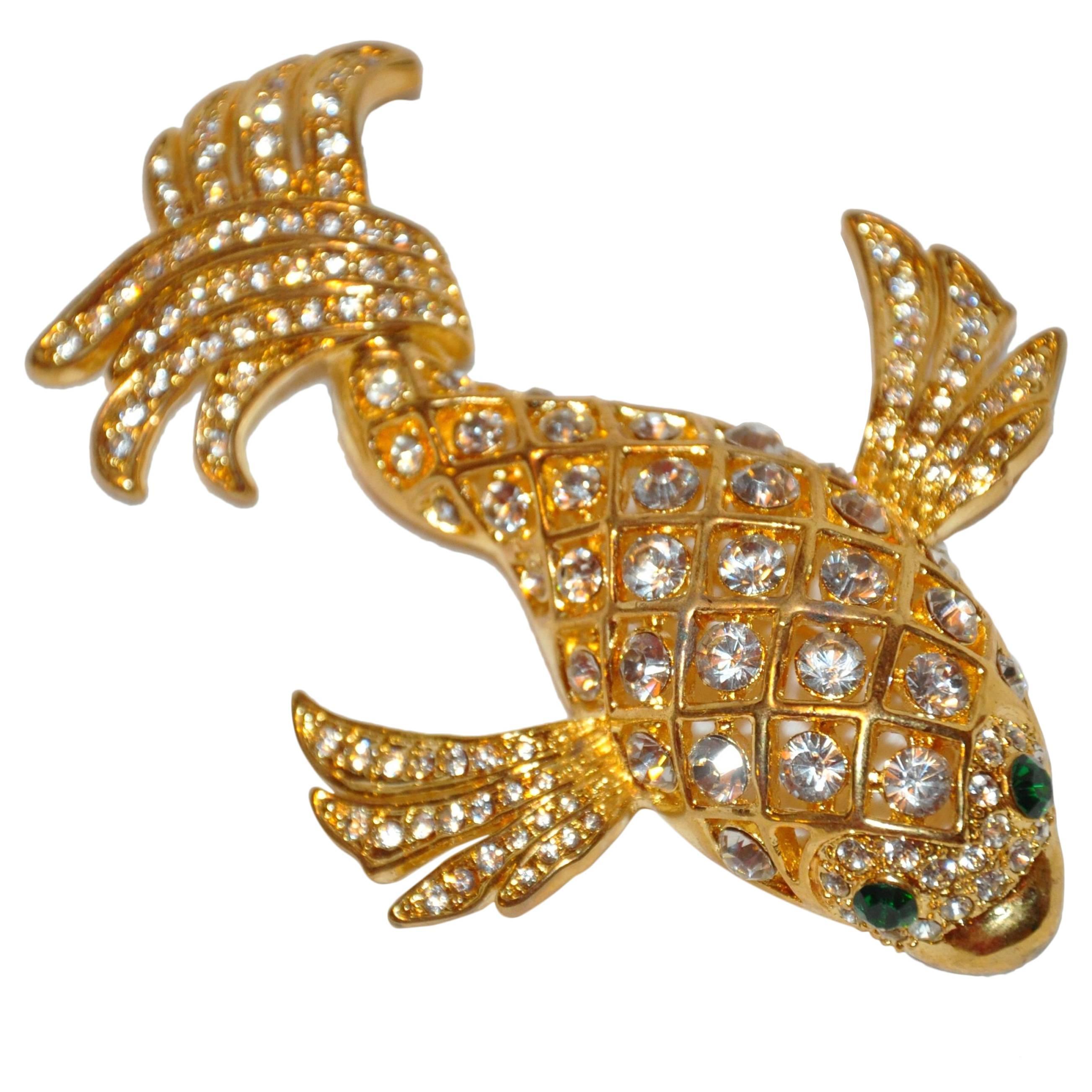 Magnificent Huge "Lucky Koi Fish" with Faux Diamonds Brooch For Sale