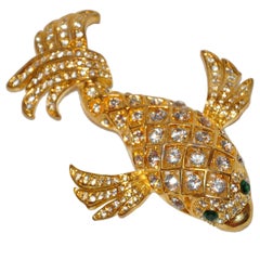 Retro Magnificent Huge "Lucky Koi Fish" with Faux Diamonds Brooch