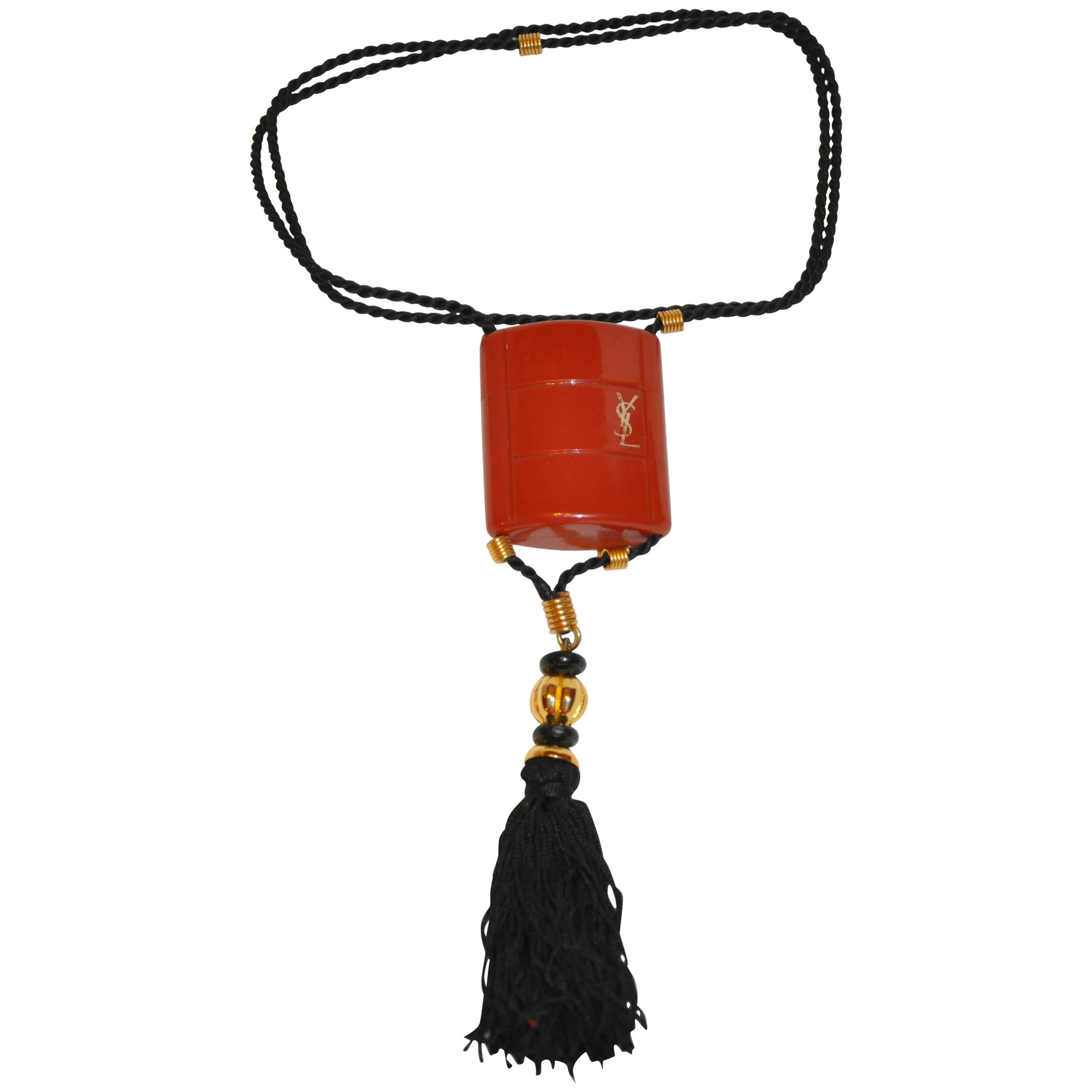 Yves Saint Laurent Signature"Opium" Perfume Holder Necklace with Silk Tassle