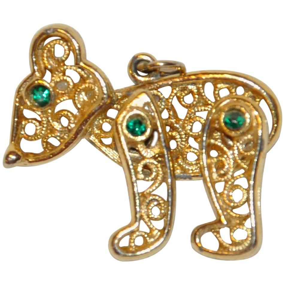 Whimsical Gilded Gold Hardware Moveable "Teddy" Pendant