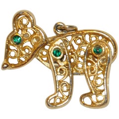 Vintage Whimsical Gilded Gold Hardware Moveable "Teddy" Pendant