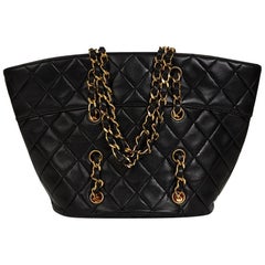 1990 Chanel Black Quilted Lambskin Vintage Bucket Bag