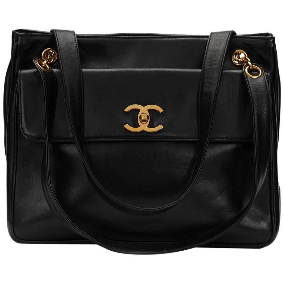 1990s Chanel Black Lambskin Leather Vintage Timeless Shoulder Bag