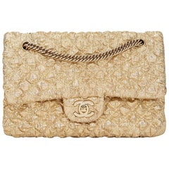 2000s Chanel Gold Quilted Lamé Fabric Small Classic Double Flap Bag