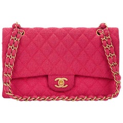 2009 Chanel Fuchsia Quilted Bouclé Fabric Medium Classic Double Flap Bag