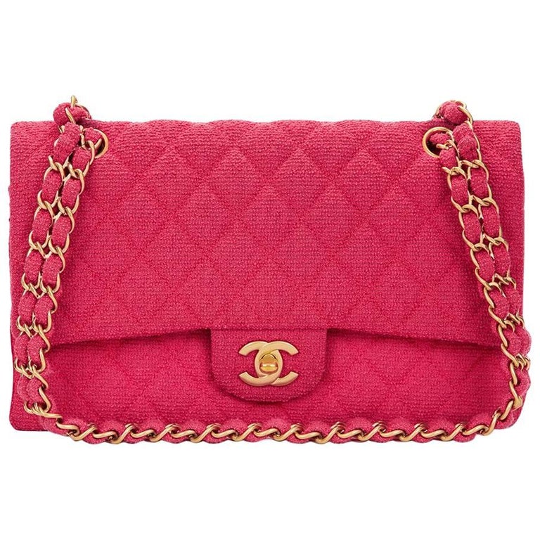 2009 Chanel Fuchsia Quilted Bouclé Fabric Medium Classic Double Flap