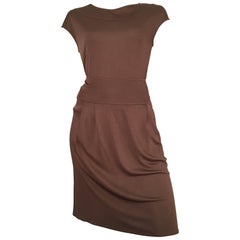 Bill Blass 2007 Brown Jersey Top & Skirt with Pockets Size 6.