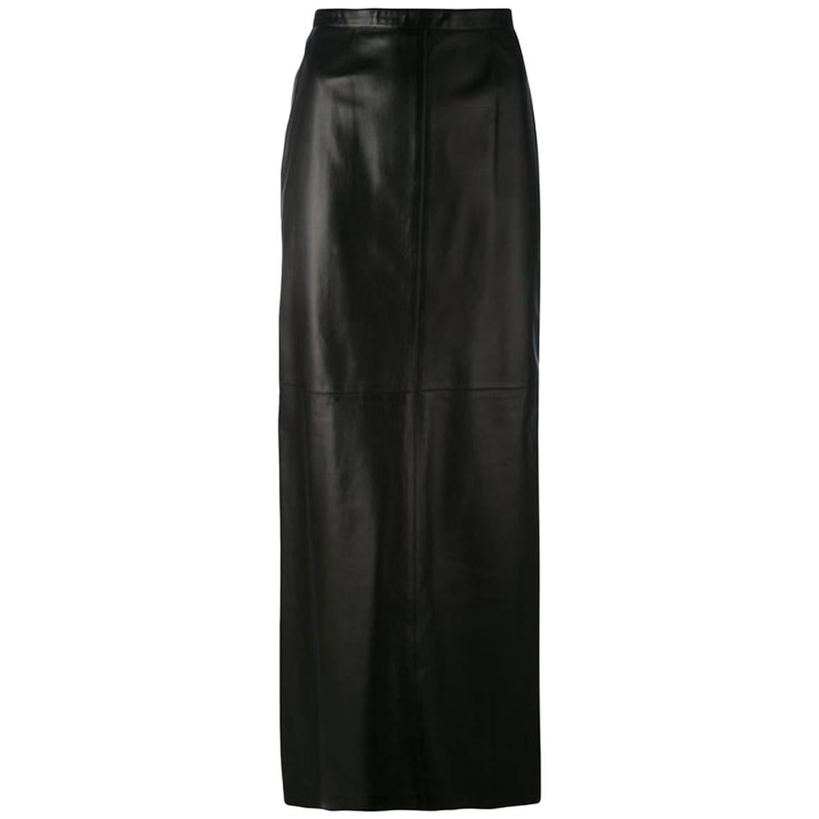  Azzedine Alaia Black Lamb Leather Long Skirt 