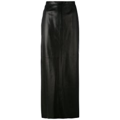  Azzedine Alaia Black Lamb Leather Long Skirt 