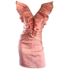Avant Garde 1980s Pink Rhinestones + Ruffles   Sleeveless 80s Cocktail Dress