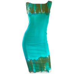 Vintage Alberta Ferretti Turquoise Blue + Green Tie Dyed Sleeveless Sheath Dress