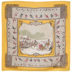 Yellow Hermes Silk Scarf Les Plaisirs du Froid by Hugo Grygkar
