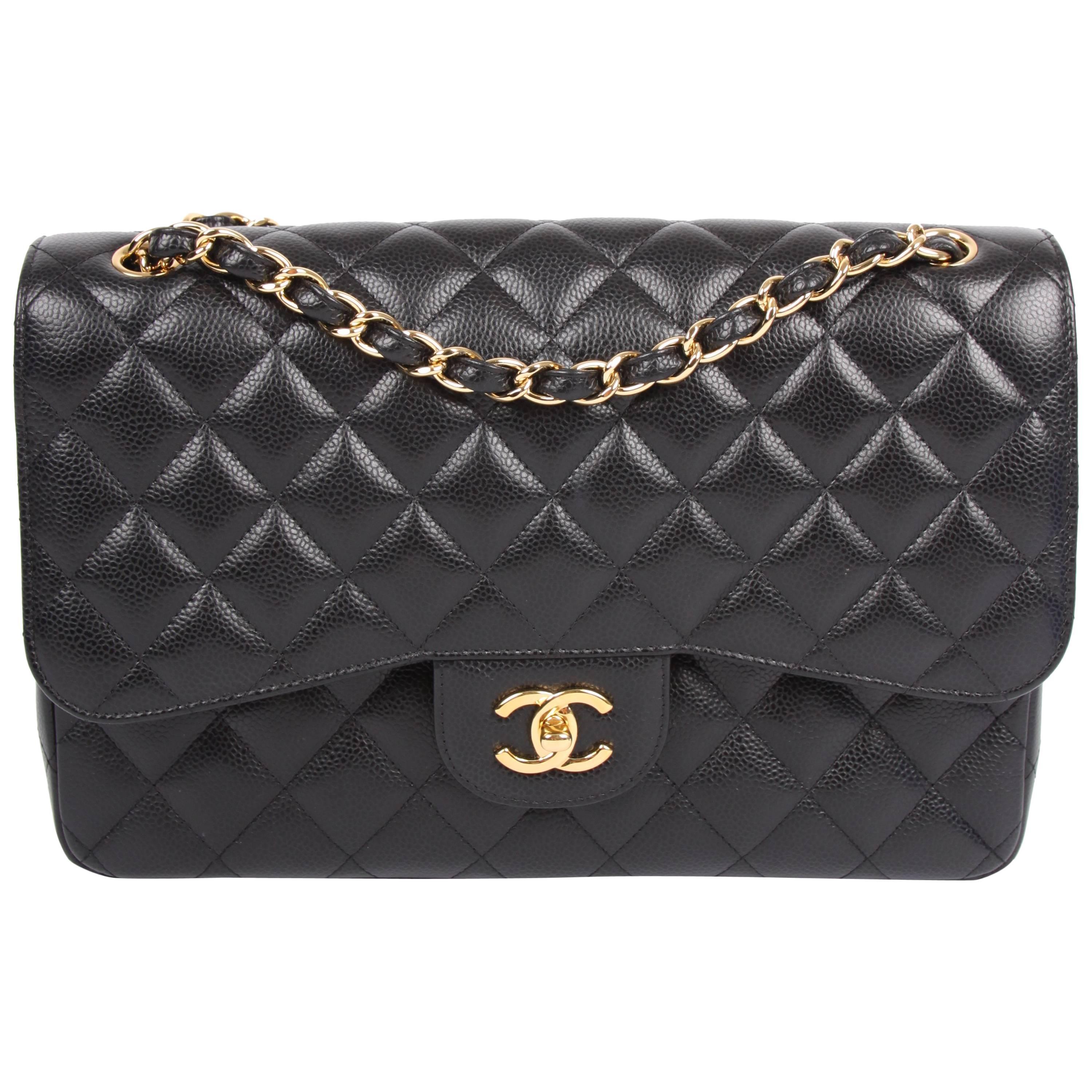       Chanel 2.55 Timeless Jumbo Double Flap Bag - black caviar leather/gold Cha