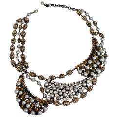 Francoise Montague Donville Grey Pearl and Swarovski Crystal Statement Necklace