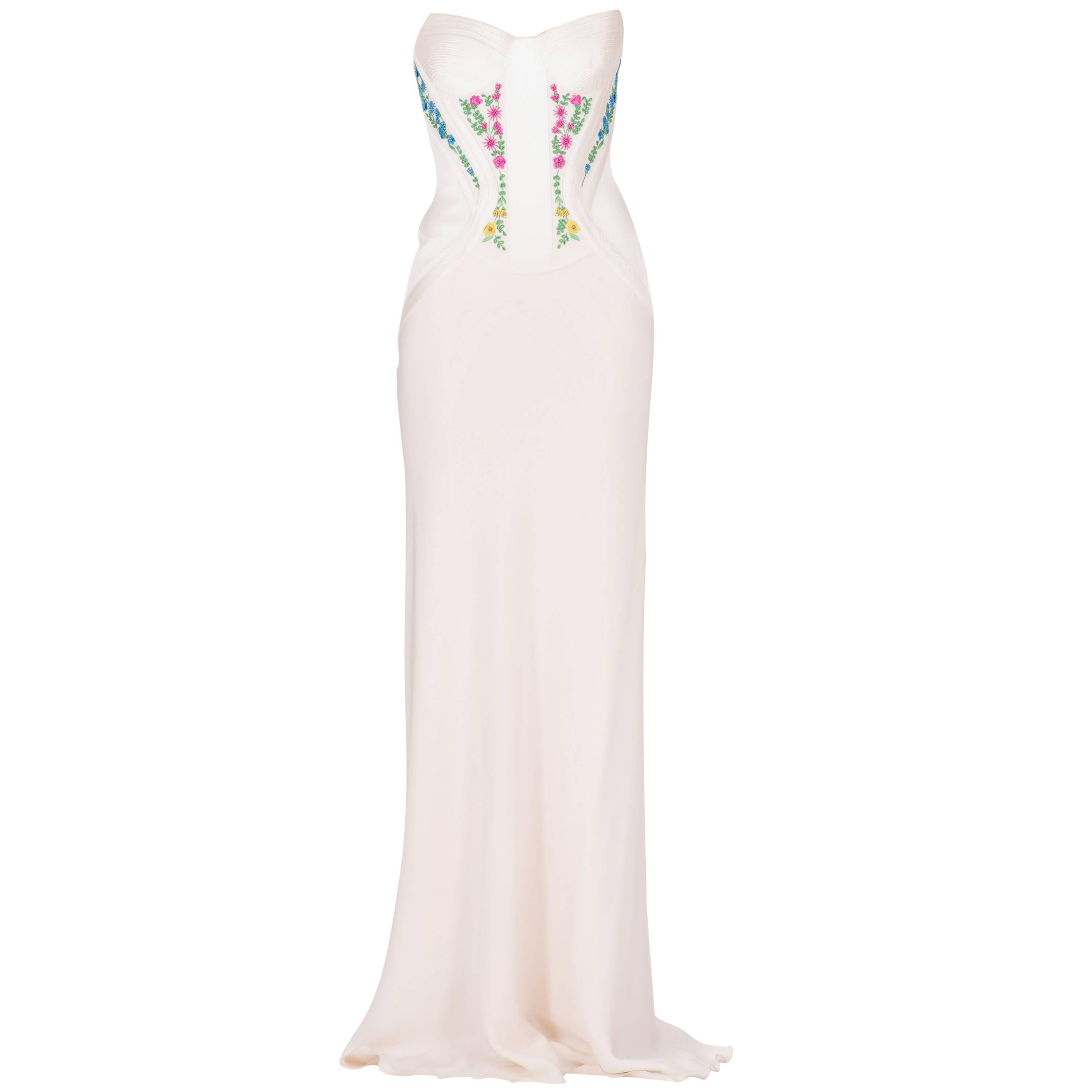 Revived from Gianni Versace archive! EMBROIDERED CORSET SILK LONG DRESS IT 38