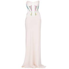 Revived from Gianni Versace archive! EMBROIDERED CORSET SILK LONG DRESS IT 38