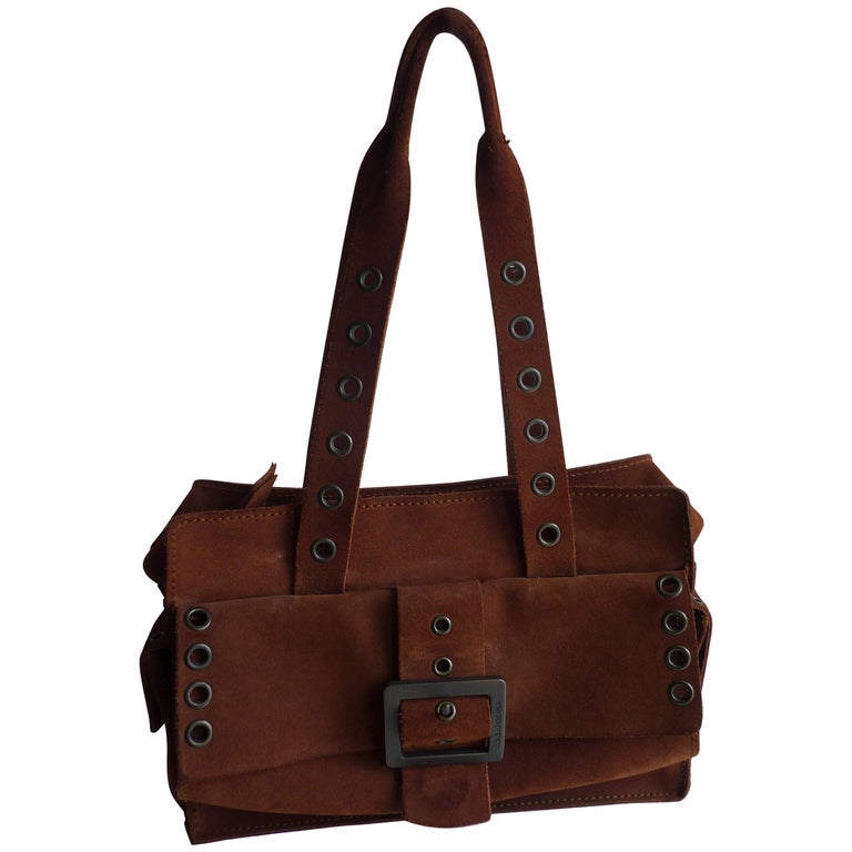 Dolce and Gabbana Chocolate Brown Suede Shoulder Bag W/Grommets at
