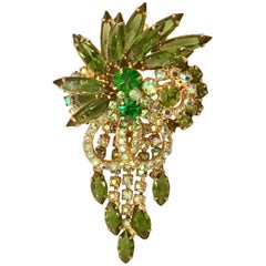 Vintage 1960'S Juliana D&E Crystal Peridot Dangling Floral Brooch & Necklace Slide