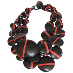 Monies Red and Black Stripe Multi Circle Statement Necklace
