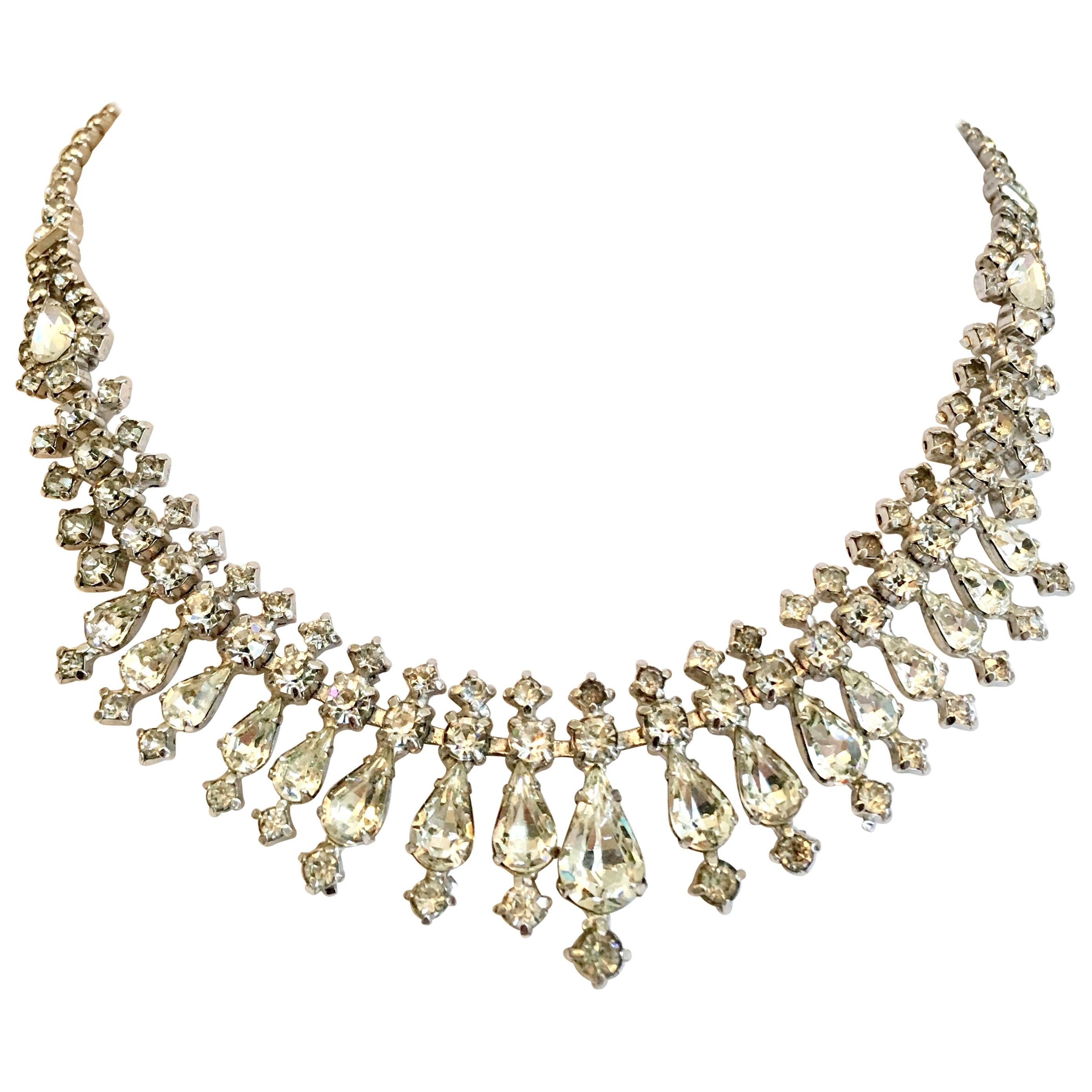 1960'S Silver & Austrian Crystal Choker Style Necklace By, Ledo