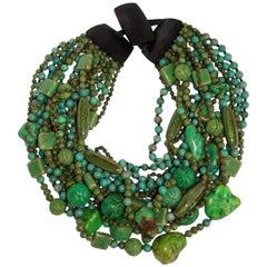 Monies One of a Kind Turquoise and Ceramic Statement Necklace 12