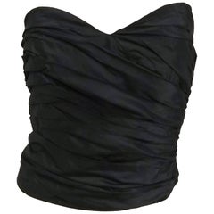 1980s Ruched Black Silk Taffeta Bustier 