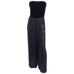 1980s Sequined Black Velvet Bodice Jumpsuit