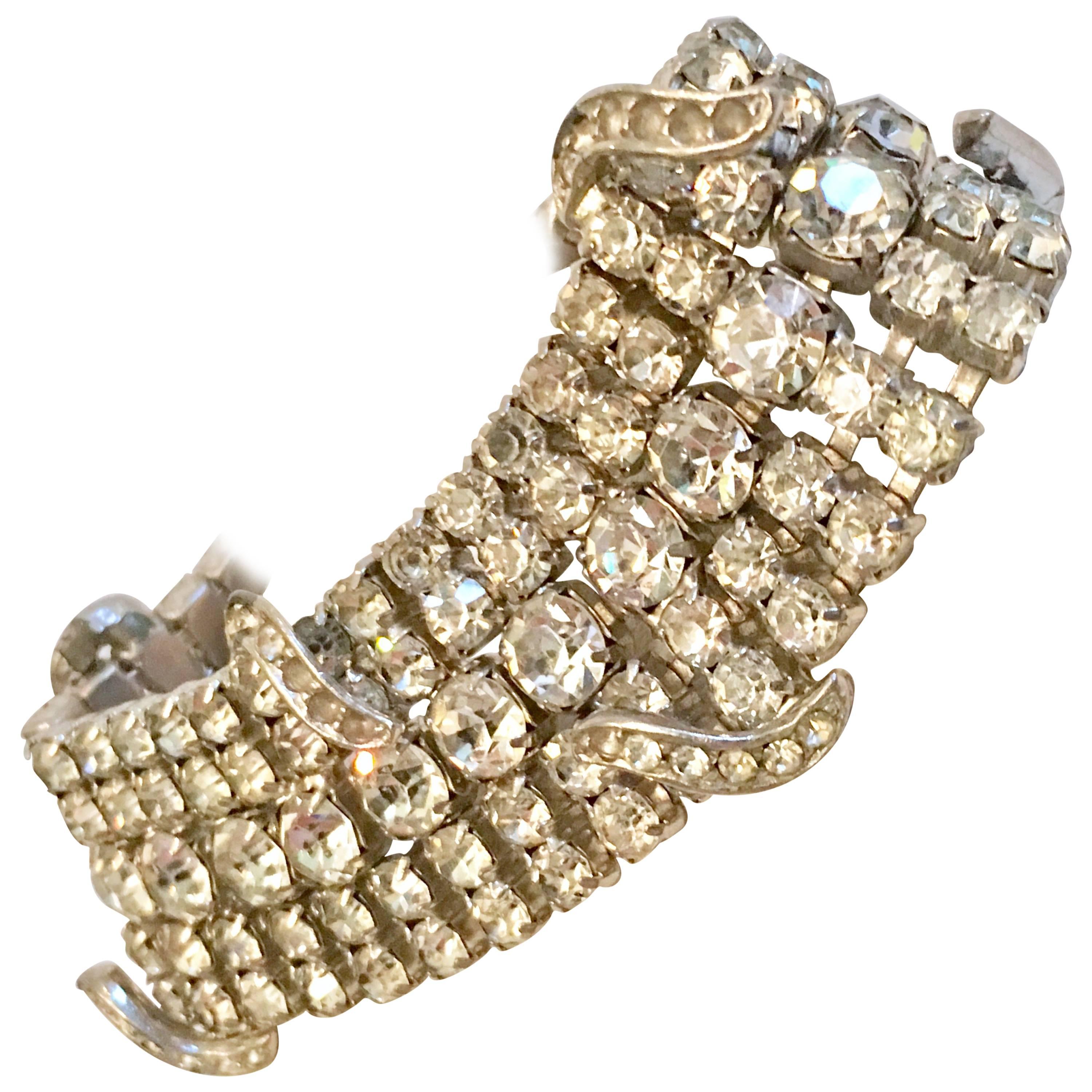 20th Century Art Deco Silver & French Paste Crystal Rhinestone Bracelet For Sale