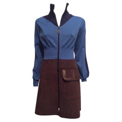 Louis Vuitton Teal Brown And Navy Coat Dress Sz 36 (Us 4)