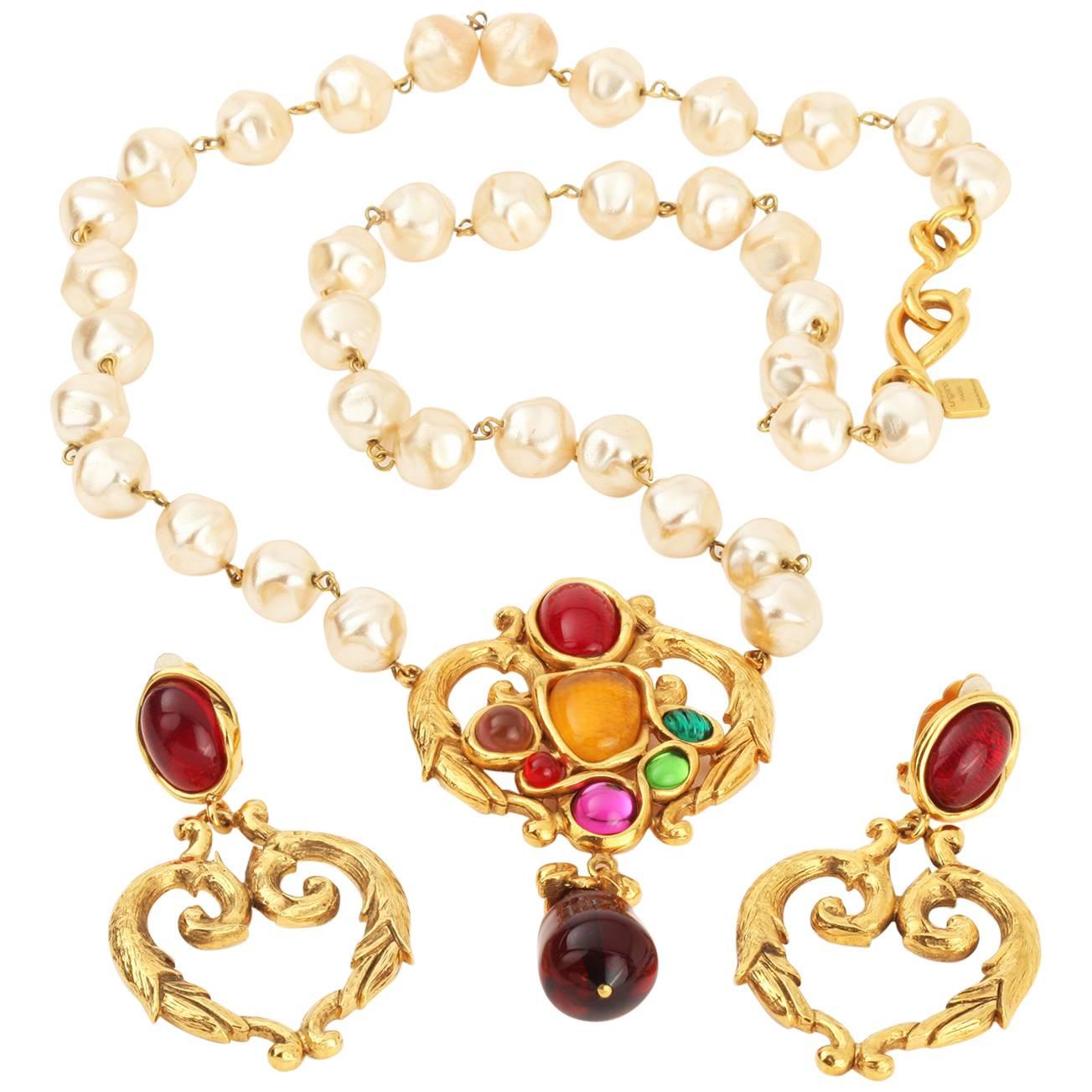 EMANUEL UNGARO Signed Pendant & Clip-On Earrings Jewelry Set