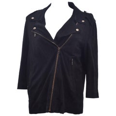 Acne Studios Black Suede Biker Jacket with Cropped Sleeves 