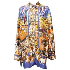 Vintage 1990s Hermès “Grand cortège à Moscou” by Michel Duchene silk blouse