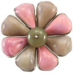 1999 Chanel Pink and Brown Flower Brooch / Pendant