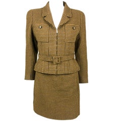 Vintage 1996 Chanel Brown Houndstooth Skirt Suit
