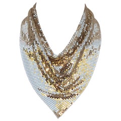 Retro Disco Glam 1970's Whiting & Davis Gold Chain Mail Bib Necklace