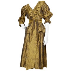 A 1980S Yves Saint Laurent Gold Brocade Skirt & Blouse Ensemble