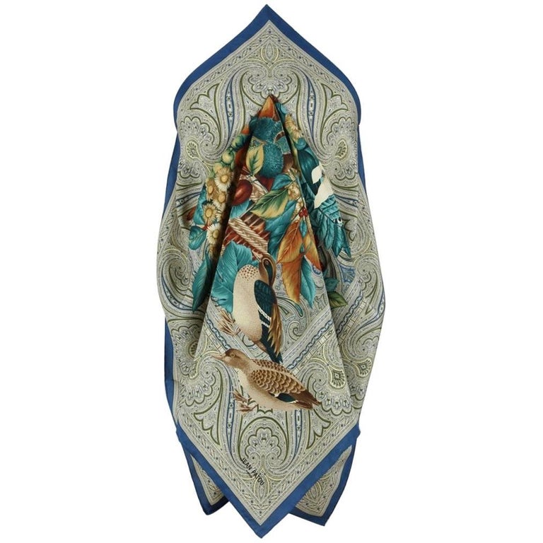 Jean Patou Paris AutumnColoured Silk Scarf Featuring Fruits Flowers