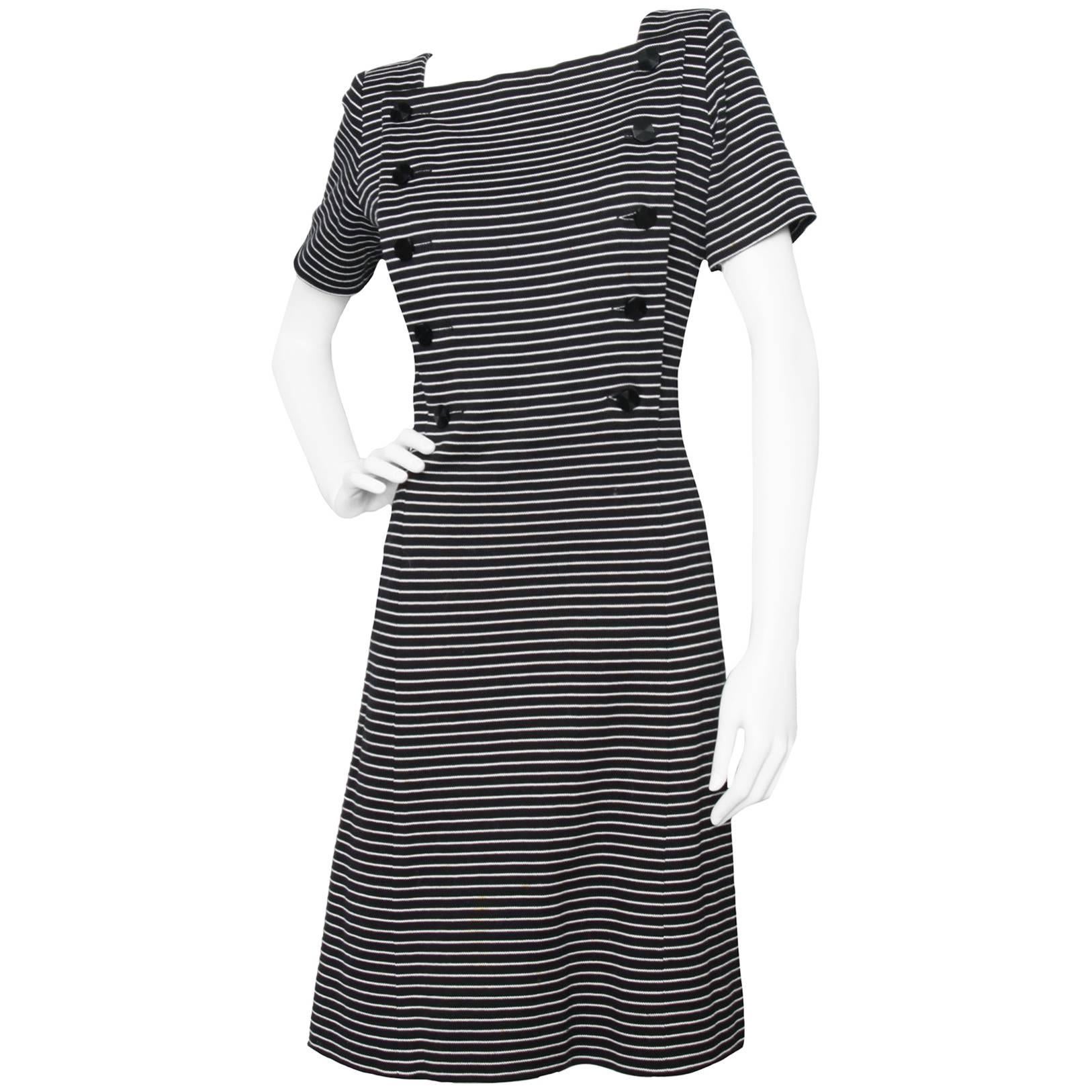 1980s Yves Saint Laurent Striped Wool Dress  For Sale
