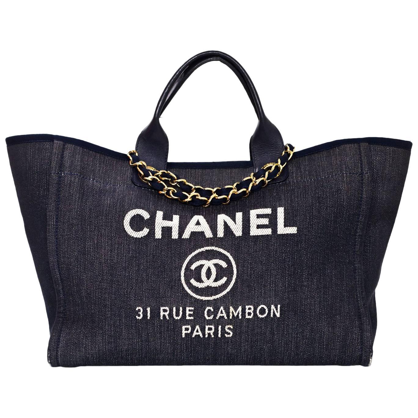 Chanel Sold Out Blue Denim Deauville Satchel Bag with DB