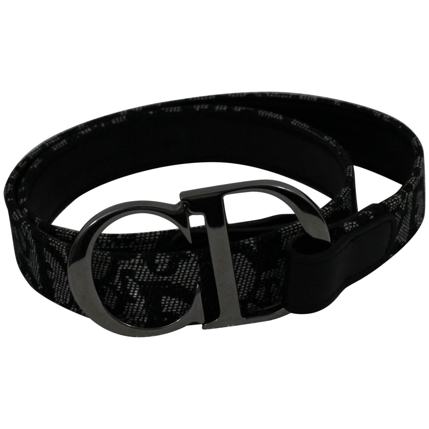 Chistian Dior Monogram Canvas and Leather Belt. Size 75
